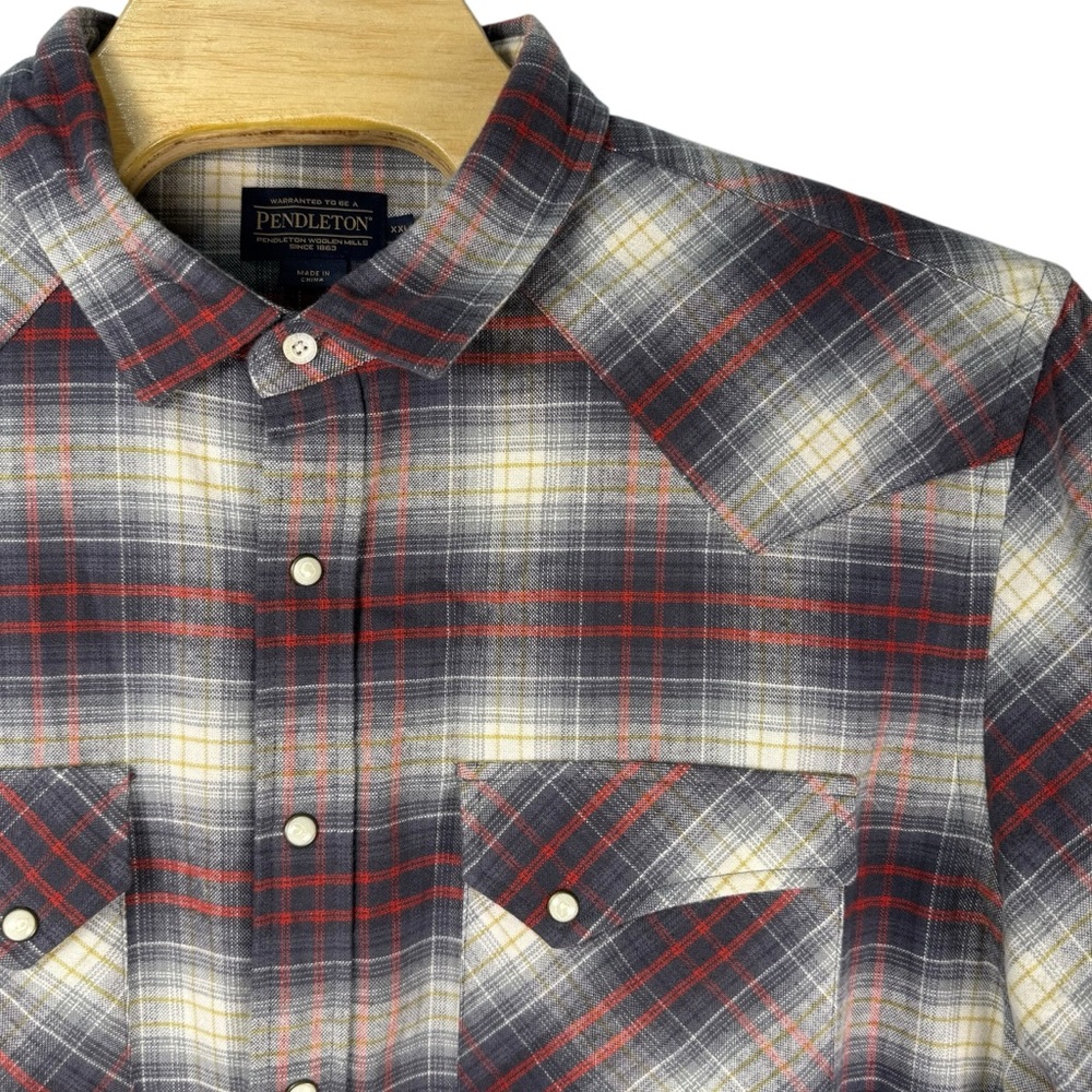 Pendleton Pearl Snap Flannel Shirt Men’s XXL Red Grey Plaid Western Button Up